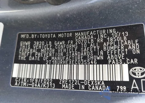 2014 Toyota Corolla S Plus z USA, uszkodzony, nr VIN 2T1BURHEXEC035546